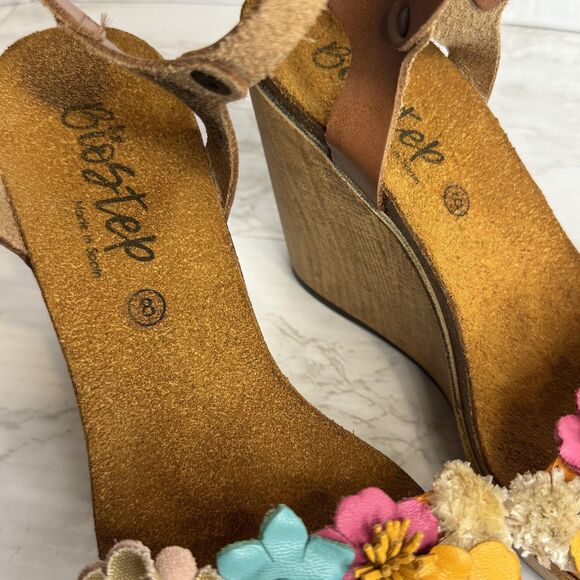 BioStep Floral Embellished detail cork Wedge heels leather size 8 boho chic girl - Picture 12 of 12